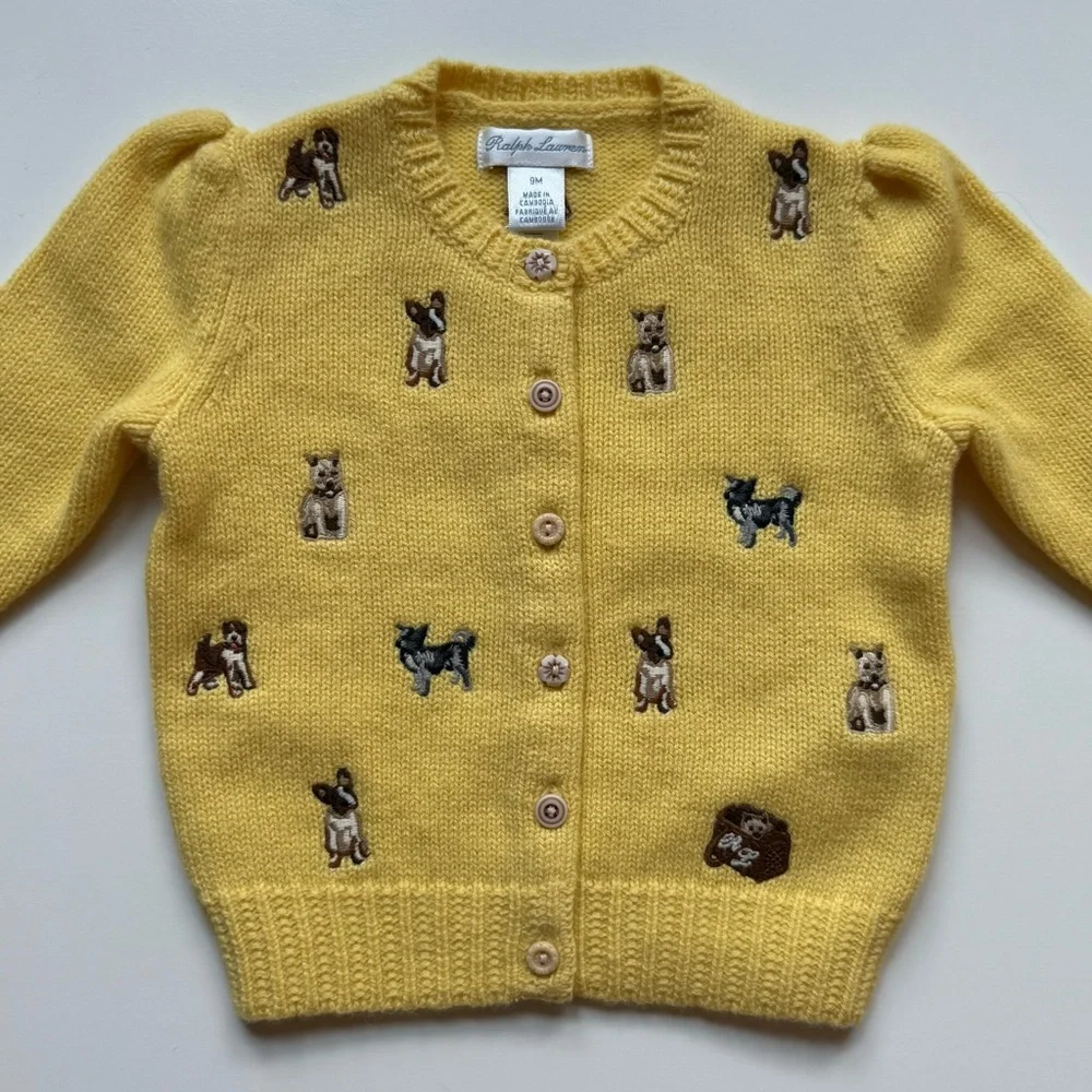 Ralph Lauren Baby Girl Dog Embroidered Wool-Blend Cardigan - Size 9M